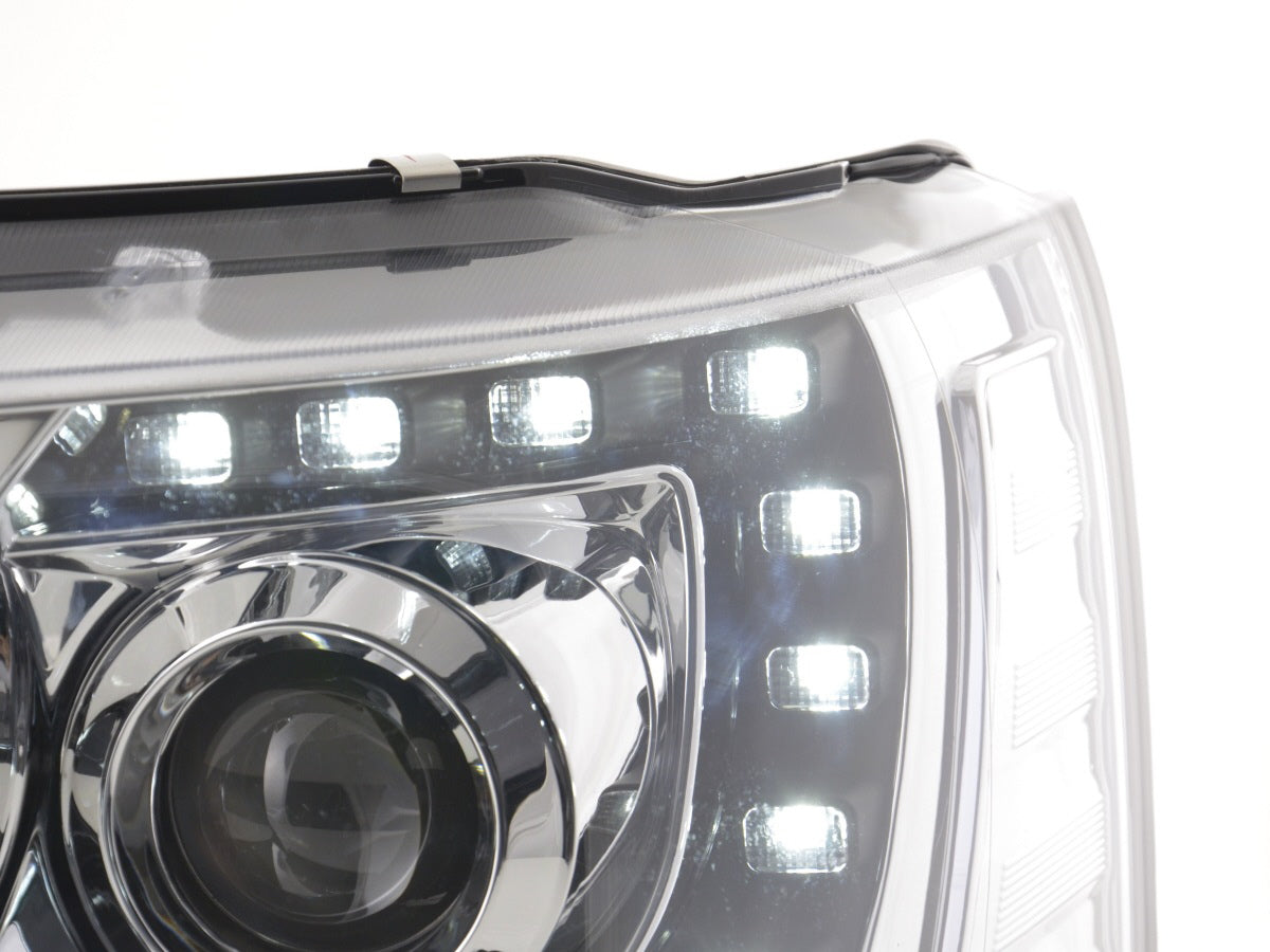 Scheinwerfer Set Daylight LED Tagfahrlicht VW Bus T5 ab 2009 chrom Scheinwerfer Set Daylight LED Tagfahrlicht VW Bus T5 ab 2009 chrom